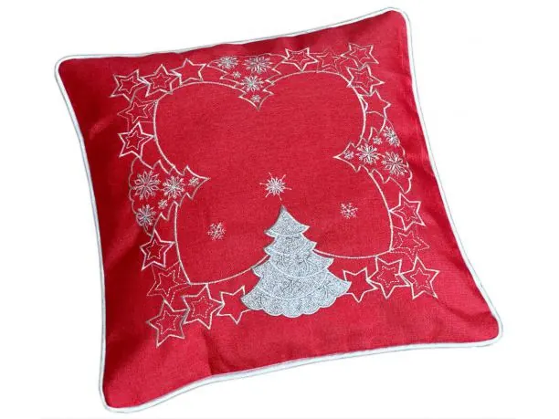 Poszewka dekoracyjna 40x40 czerwona int 1288 - 1 szt srebrna choinka Boże Narodzenie