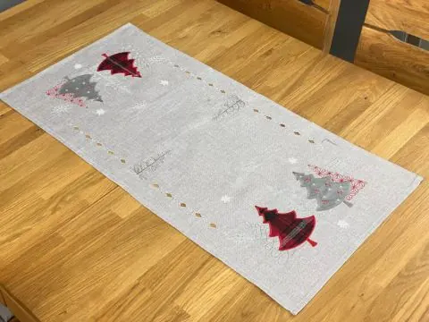 Bieżnik Świąteczny Szary w Choinki 40x85 cm na Boże Narodzenie