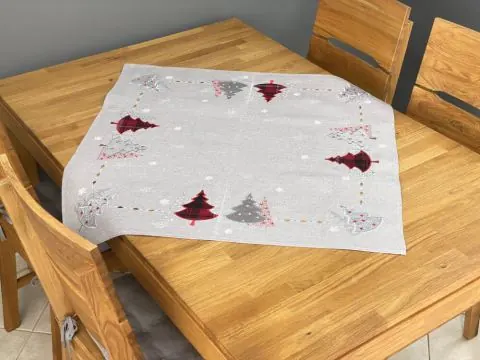 Bieżnik Świąteczny Szary w Choinki 85x85 cm na Boże Narodzenie
