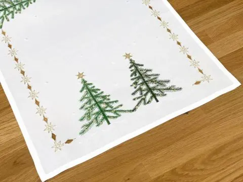 Bieżnik świąteczny na ławę komodę Choinka Biały 40x85 cm