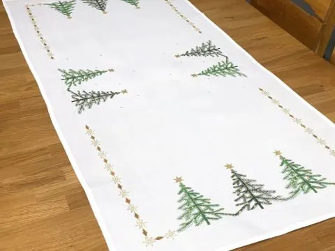 Bieżnik świąteczny na ławę stół Choinka Biały 55x115 cm