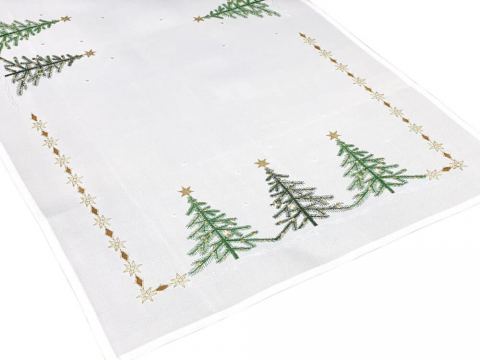 Bieżnik świąteczny biały 55x115 cm int 1196 zielona choinka boże narodzenie 1 szt