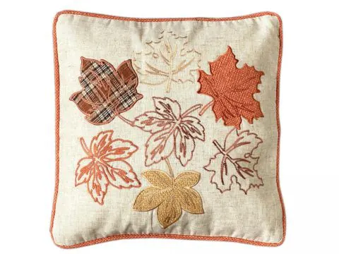 Beżowa poszewka dekoracyjna 40x40 cm Jesienne Liście – z lamówką