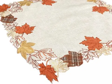 Kwadratowy bieżnik jesienny 85x85 cm Jesienne Liście – splot z lnem