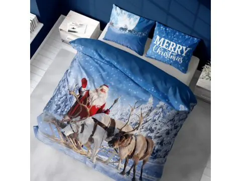 Pościel z bawełny 160x200 - 4265 A mikołaj z reniferami Holland Christmas holenderska świąteczna