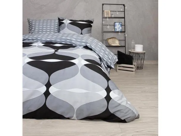 Pościel satynowa 220x200 + 2/70x80 Love wz. 1513/1 geometryczna