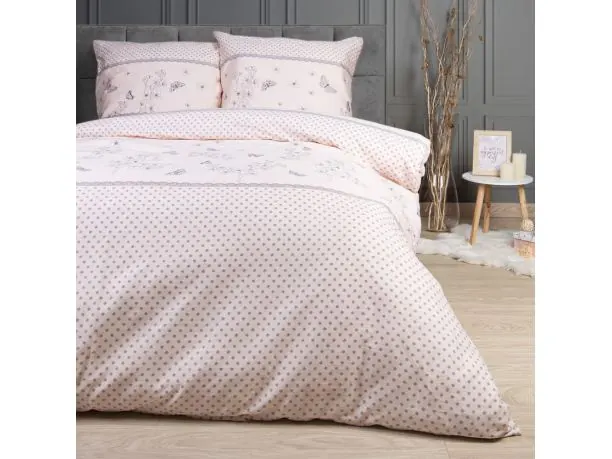 Pościel satynowa 160x200 + 2/70x80 Love wz. 1515/1 kwiatuszki motylki