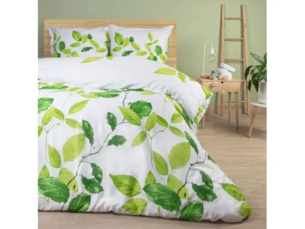 Pościel satynowa 140x200 + 70x80 Love wz. 1516/1 zielone listki