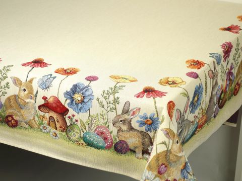 Obrus  gobelinowy wielkanocny 140x180 cm zajączki, motylki  wz 304  SlodkieSny
