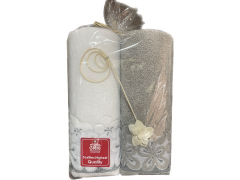 Komplet ręczników II - Bella 2/70x140 - biały, popiel upominek na prezent Komplet ręczników II - Bella 2/70x140 - biały, popiel upominek na prezent