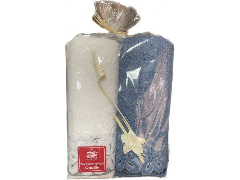 Komplet ręczników II - Bella 2/70x140 - biały, denim upominek na prezent