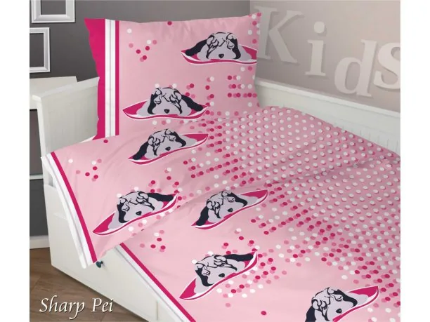 Komplet pościeli satynowej dziecięcej Greno 140x200 Sharp Pei Fuksja
