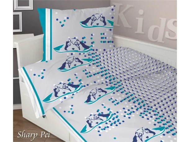 Komplet pościeli satynowej dziecięcej Greno 140x200 Sharp Pei Turkus