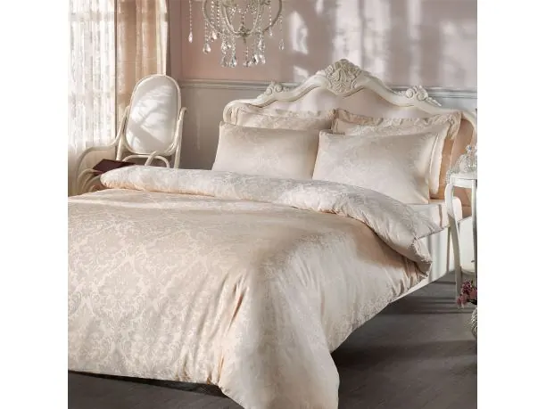 Ekskluzywna jednobarwna pościel żakardowa Bambura Beige 200x220 Tivolyo