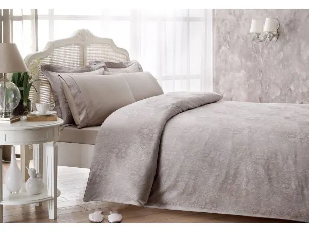 Ekskluzywna jednobarwna pościel żakardowa 200x220 Crocodile Beige Tivolyo