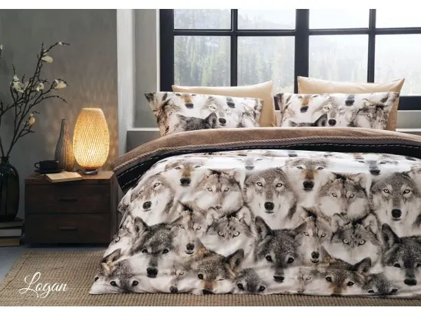 Pościel satynowa ekskluzywna Logan 200x220 Satin Delux Tivolyo Home wilki