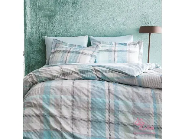Pościel satynowa ekskluzywna Scotch Green 200x220 Satin Delux Tivolyo Home kolorowa krateczka