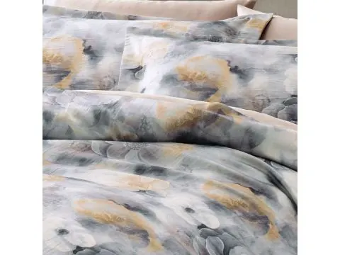 Ekskluzywna pościel satynowa Bryant Caffe 200x220 Tivolyo Wrinkle kwiatki