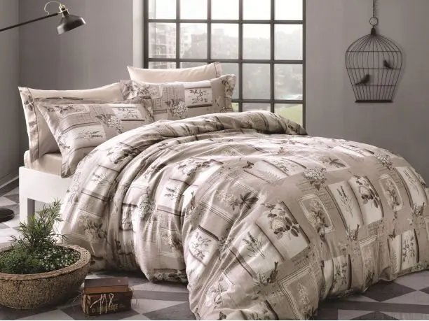 Ekskluzywna pościel satynowa Tulips Beige 200x220 Tivolyo Wrinkle kwiaty