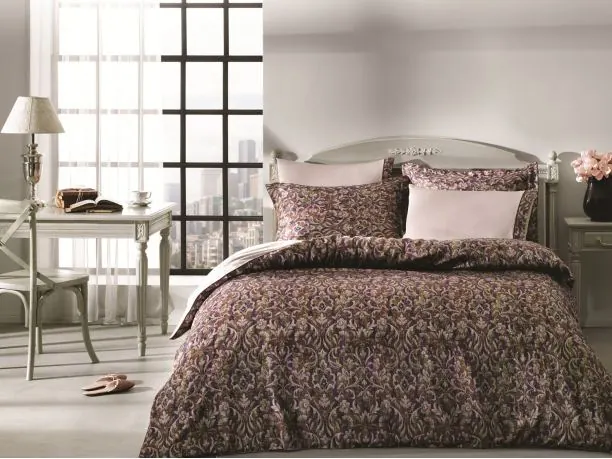 Ekskluzywna pościel satynowa Velvet Bordo 200x220 Tivolyo Wrinkle