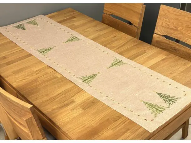 Bieżnik świąteczny na stół Choinka Beżowy 40x174 cm
