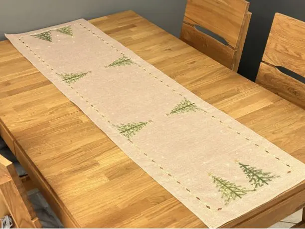 Bieżnik świąteczny na stół ławę Choinka Beżowy 40x140 cm