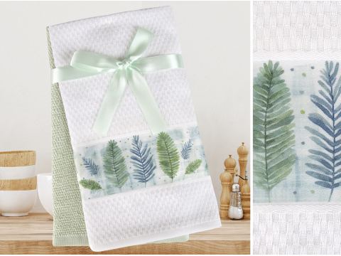 Komplet kuchenny 40x60 cm 3 D biało miętowy 2 szt listki