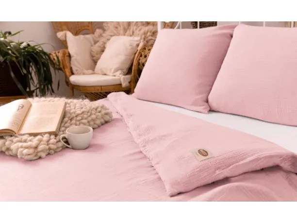 Pościel z muślinu 160x200 +2/70x80 jednobarwna różowa muślinowa róż