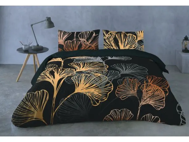 Pościel satynowo – bawełniana 160x200 +2/70x80 liśie miłorzębu satyna prestige 12