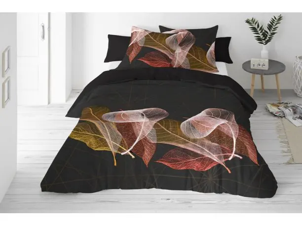 Pościel satynowo – bawełniana 160x200 +2/70x80 rude liście satyna prestige 15