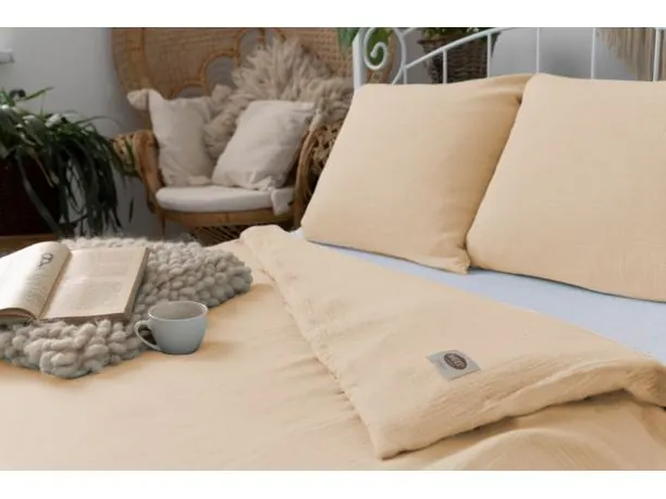 Pościel z muślinu 220x200 +2/70x80 jednobarwna beżowa muślinowa beż