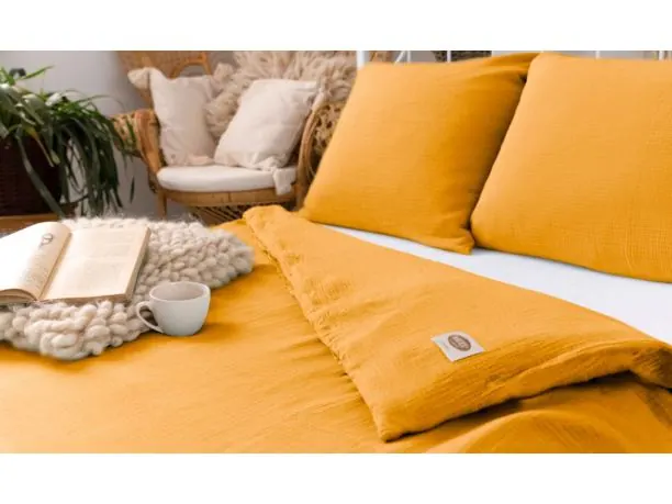 Pościel z muślinu 220x200 +2/70x80 jednobarwna żółta muślinowa żółty