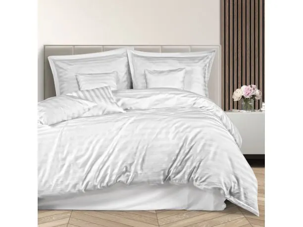 Pościel bambusowa Stripe 160x200 + 2/70x80 + 4/40x40 satyna bawełniana Bamboo paski biała 7 el.