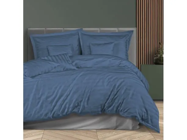 Pościel bambusowa Stripe chaber 220x200 + 2/70x80 + 4/40x40 satyna bawełniana Bamboo paski chabrowe