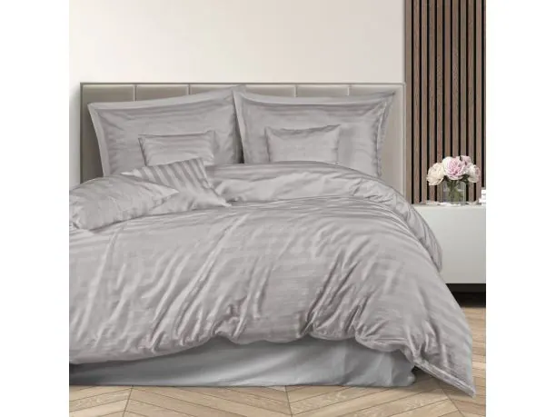 Pościel bambusowa Stripe grey 220x200 + 2/70x80 + 4/40x40 satyna bawełniana Bamboo paski szare