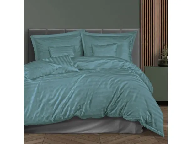 Pościel bambusowa Stripe turkus 220x200 + 2/70x80 + 4/40x40 satyna bawełniana Bamboo paski turkusowe