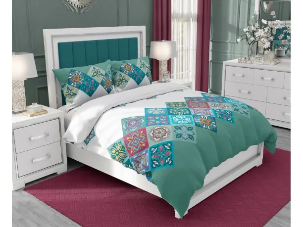 Pościel z bawełny 160x200 +2/70x80 łowicka zielona Gold Collection