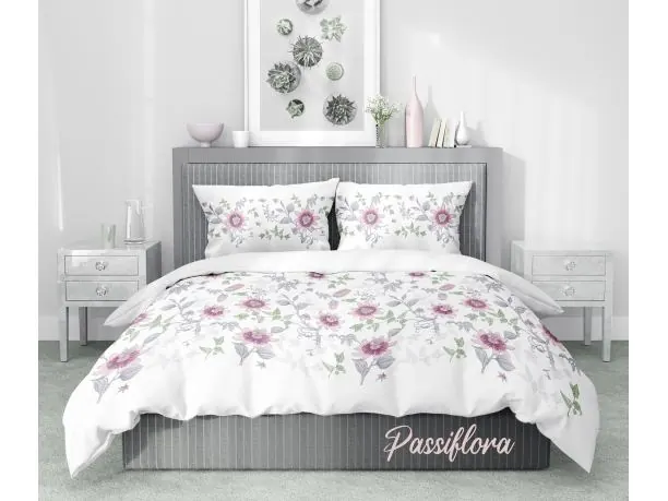 Pościel z bawełny 160x200 +2/70x80 Passiflora morelowe kwiatki Gold Collection