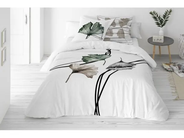 Pościel satynowo – bawełniana 160x200 +2/70x80 liście miłorzębu satyna prestige 17