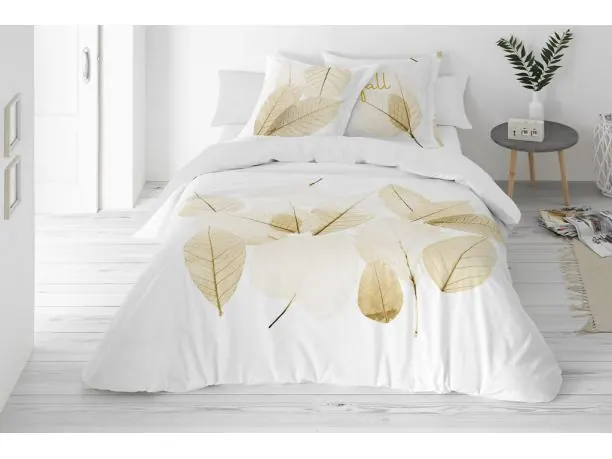 Pościel satynowo – bawełniana 160x200 +2/70x80 złote liście satyna prestige 18