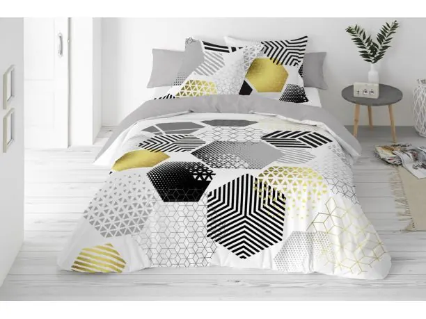 Pościel satynowo – bawełniana 220x200 +2/70x80 czarne heksagony satyna prestige 19