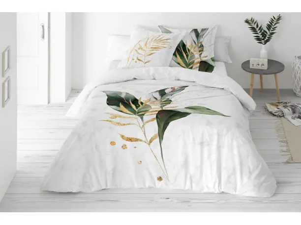Pościel satynowo – bawełniana 220x200 +2/70x80 zielono złote liście satyna prestige 22