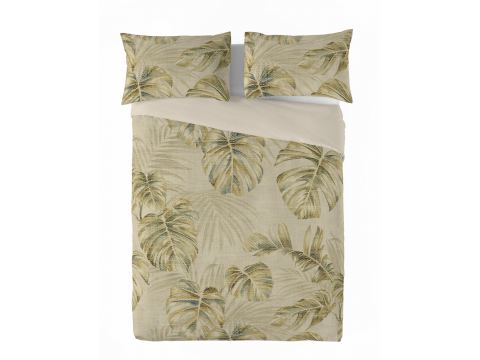 Pościel lniana 160x200 +2/70x80 linen naturalna liście monstery 01