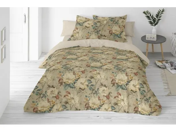 Pościel z lnu bawełny 160x200 +2/70x80 linen naturalna kremowe róże 04 lniana