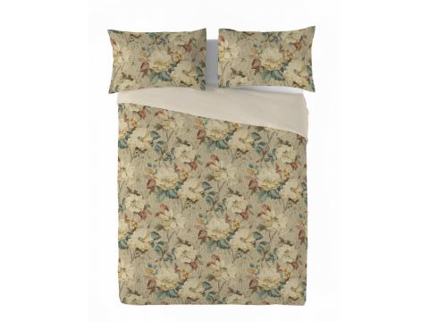 Pościel z lnu bawełny 160x200 +2/70x80 linen naturalna kremowe róże 04 lniana