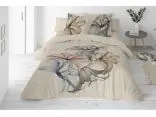 Pościel lniana 220x200 +2/70x80 linen naturalna szaro niebieskie lilie 02