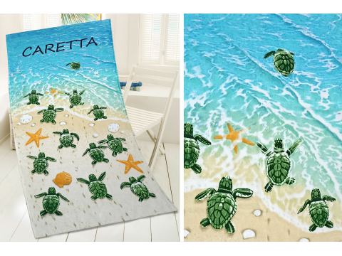 Ręcznik plażowy kąpielowy 75x150 Caretta muszelki, żółwiki Greno Ręcznik plażowy kąpielowy 75x150 Caretta muszelki, żółwiki Greno