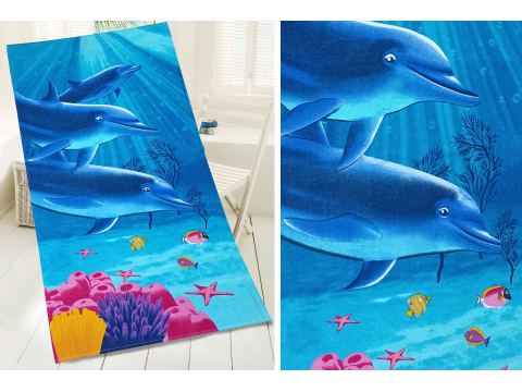 Ręcznik plażowy kąpielowy 75x150 Dolphins delfinki Greno Ręcznik plażowy kąpielowy 75x150 Dolphins delfinki Greno