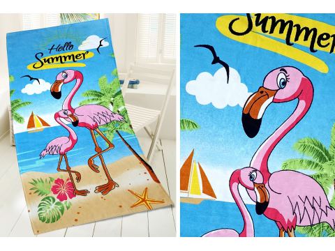 Ręcznik plażowy kąpielowy 75x150 Hello Summer  flamingi Greno Ręcznik plażowy kąpielowy 75x150 Hello Summer  flamingi Greno