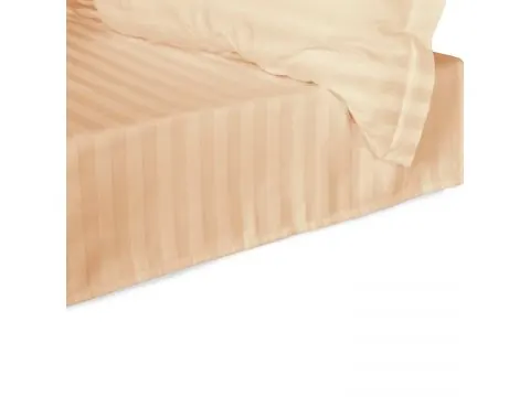 Prześcieradło bambusowe satyna bawełniana 160x240 bez gumki Stripe paski beżowe
